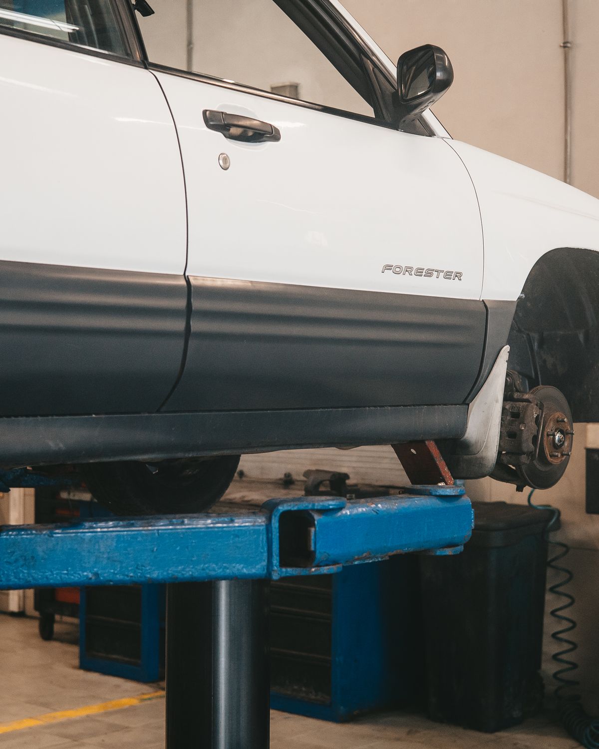 Vehicle raised for brake service
